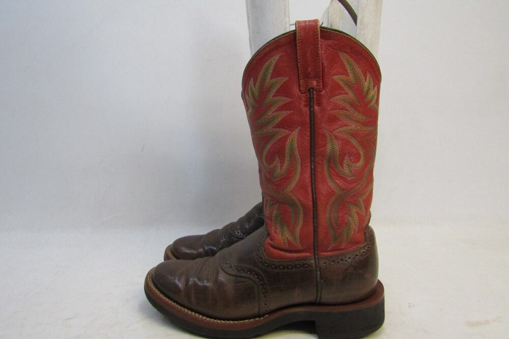 Ariat Womens Size 6.5 B Orange Brown Leather Stockman Cowboy Western Boots